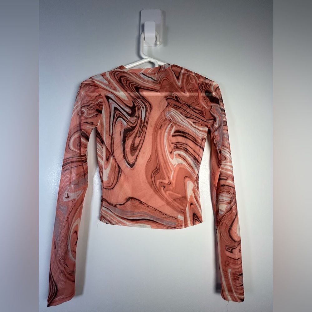 Full Tilt Swirl Pattern Long Sleeve Top - Pink and Brown